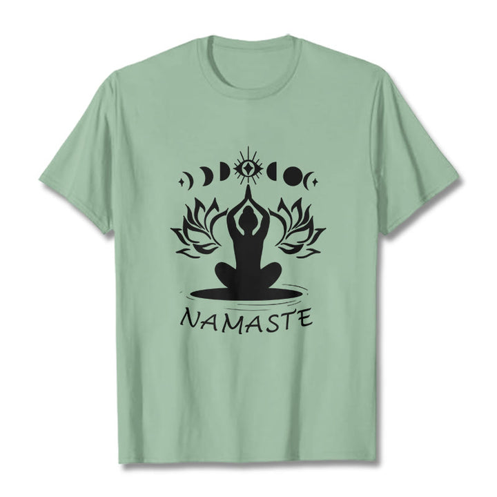 Buddha Stones Lässige Meditative Figur Lotus Mond Auge Muster T-Shirt - Blassgrün - 2XL - image 16