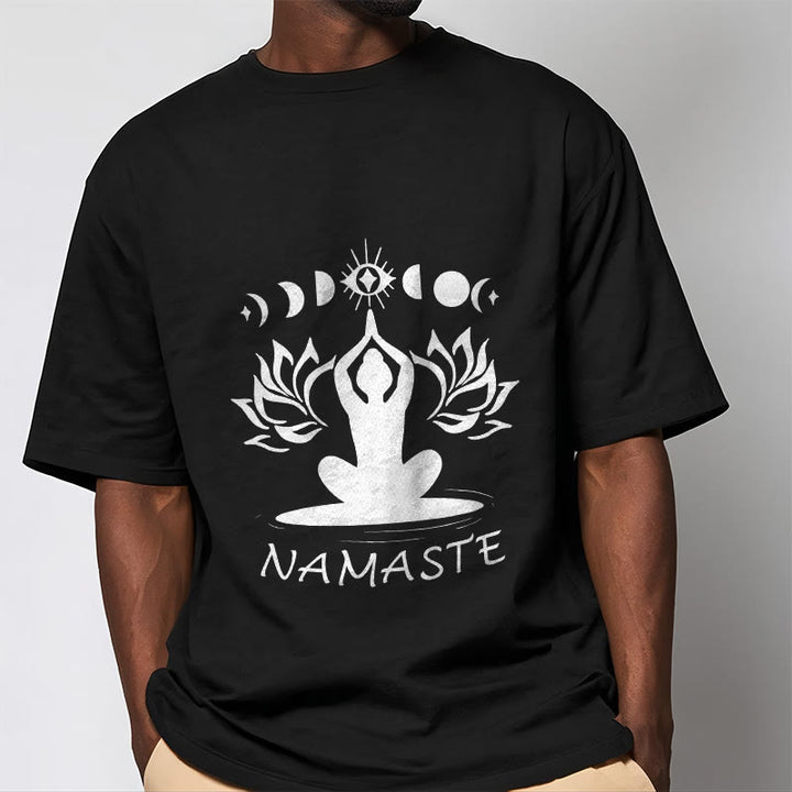 Buddha Stones Lässige Meditative Figur Lotus Mond Auge Muster T-Shirt - image 4