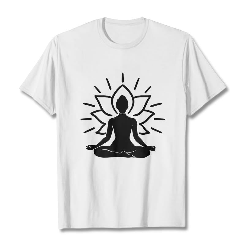 Buddha Stones Lässige Meditative Figur Lotus Muster T-Shirt - Weiß - 2XL - image 8