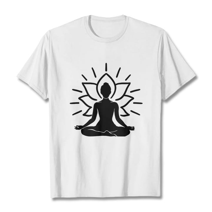 Buddha Stones Lässige Meditative Figur Lotus Muster T-Shirt - Weiß - 2XL - image 8