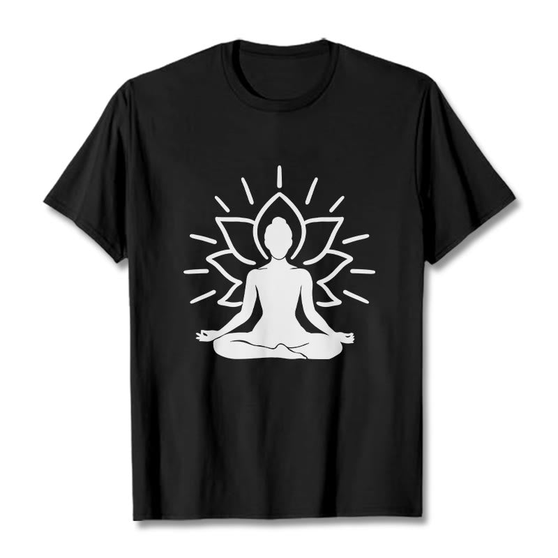 Buddha Stones Lässige Meditative Figur Lotus Muster T-Shirt - Schwarz - 2XL - image 4