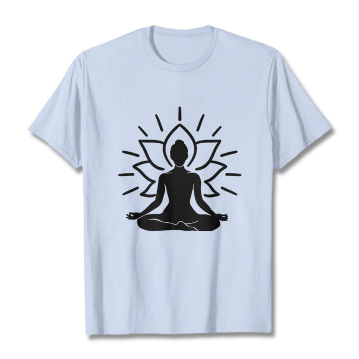 Buddha Stones Lässige Meditative Figur Lotus Muster T-Shirt - HellCyan - 2XL - image 19