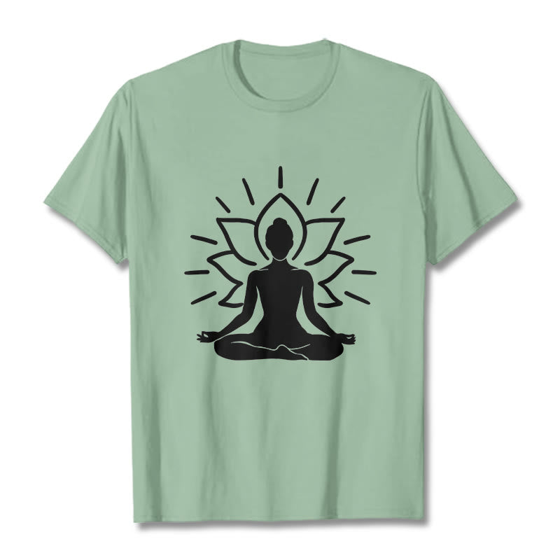 Buddha Stones Lässige Meditative Figur Lotus Muster T-Shirt - Blassgrün - 2XL - image 15