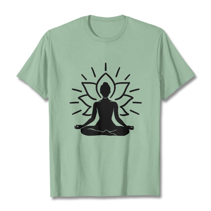 Buddha Stones Lässige Meditative Figur Lotus Muster T-Shirt - Blassgrün - 2XL - image 15