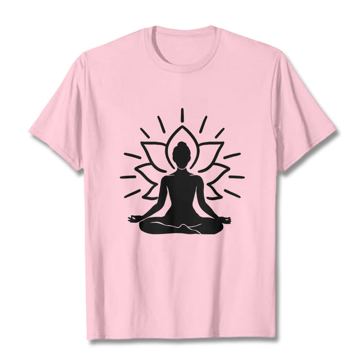 Buddha Stones Lässige Meditative Figur Lotus Muster T-Shirt - Hellrosa - 2XL - image 13