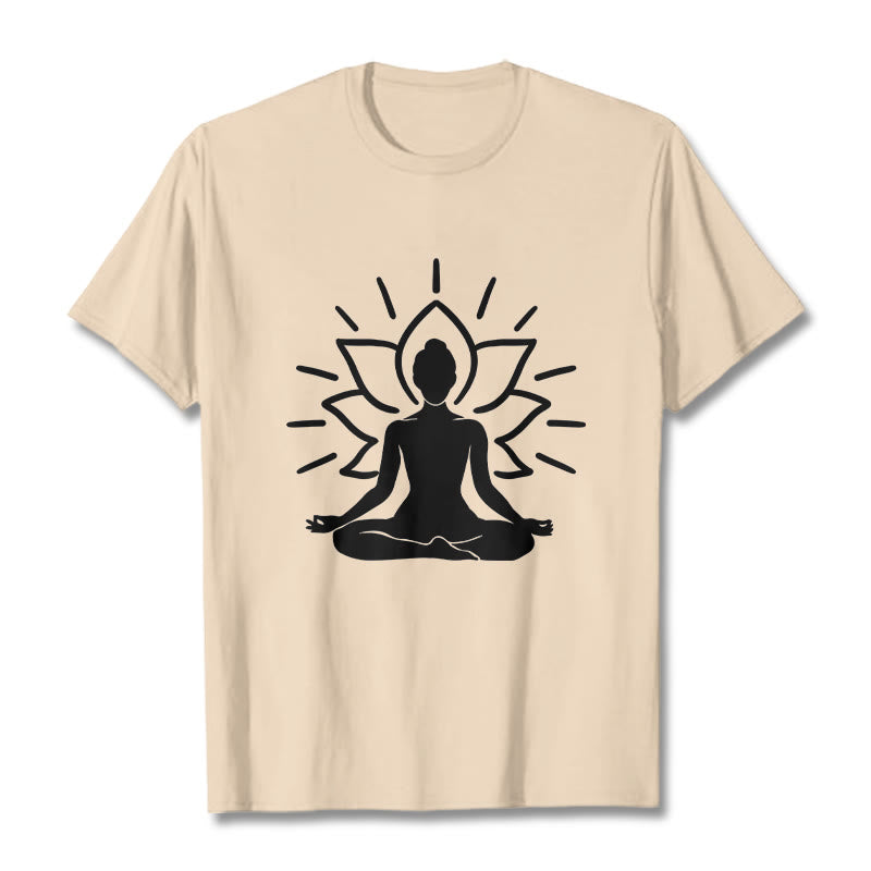 Buddha Stones Lässige Meditative Figur Lotus Muster T-Shirt - Bisque - 2XL - image 11
