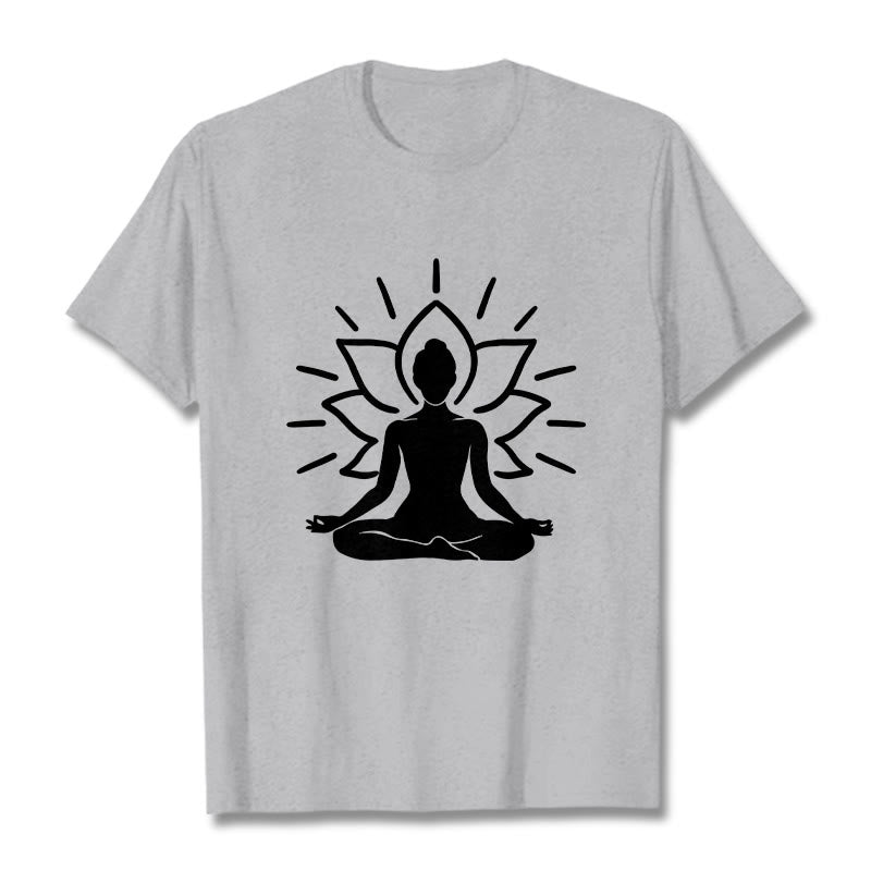 Buddha Stones Lässige Meditative Figur Lotus Muster T-Shirt - Hellgrau - 2XL - image 20