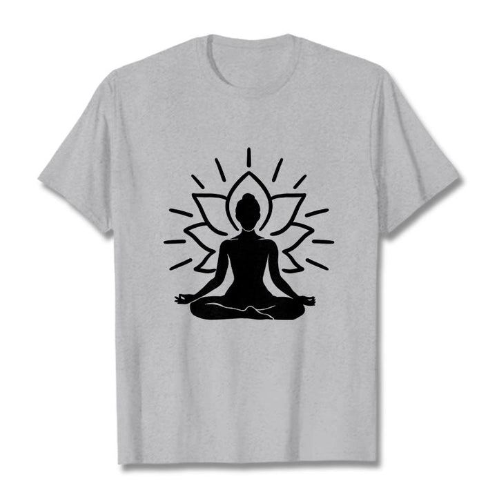 Buddha Stones Lässige Meditative Figur Lotus Muster T-Shirt - Hellgrau - 2XL - image 20