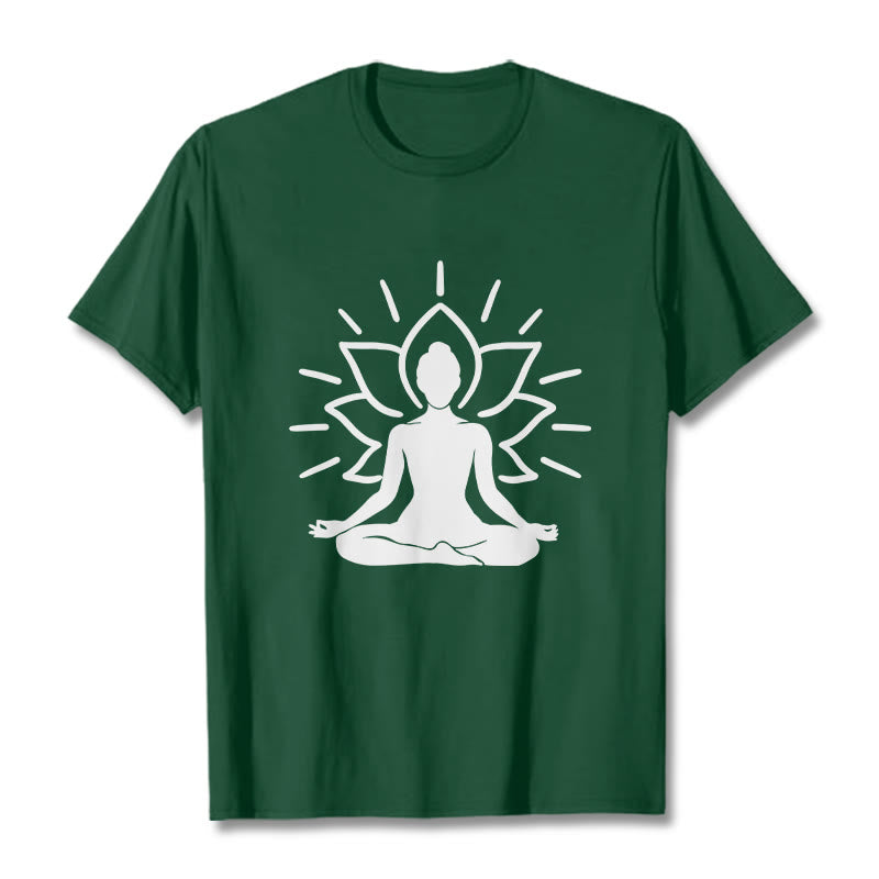 Buddha Stones Lässige Meditative Figur Lotus Muster T-Shirt - WaldGrün - 2XL - image 1