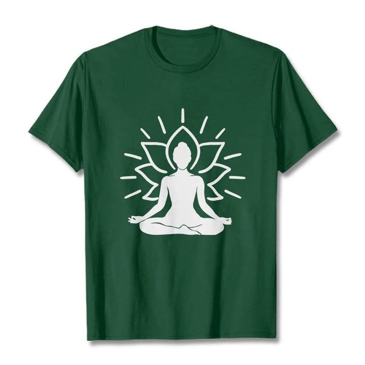 Buddha Stones Lässige Meditative Figur Lotus Muster T-Shirt - WaldGrün - 2XL - image 1