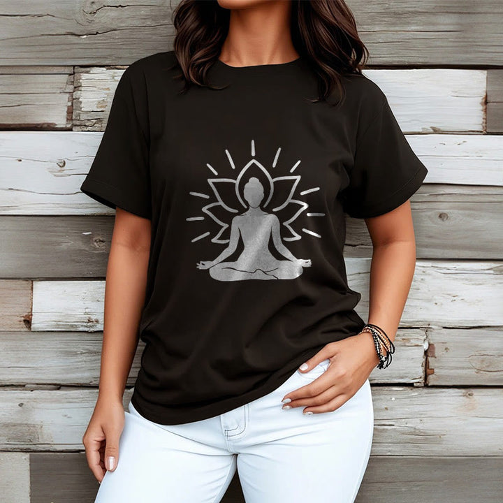 Buddha Stones Lässige Meditative Figur Lotus Muster T-Shirt - image 7