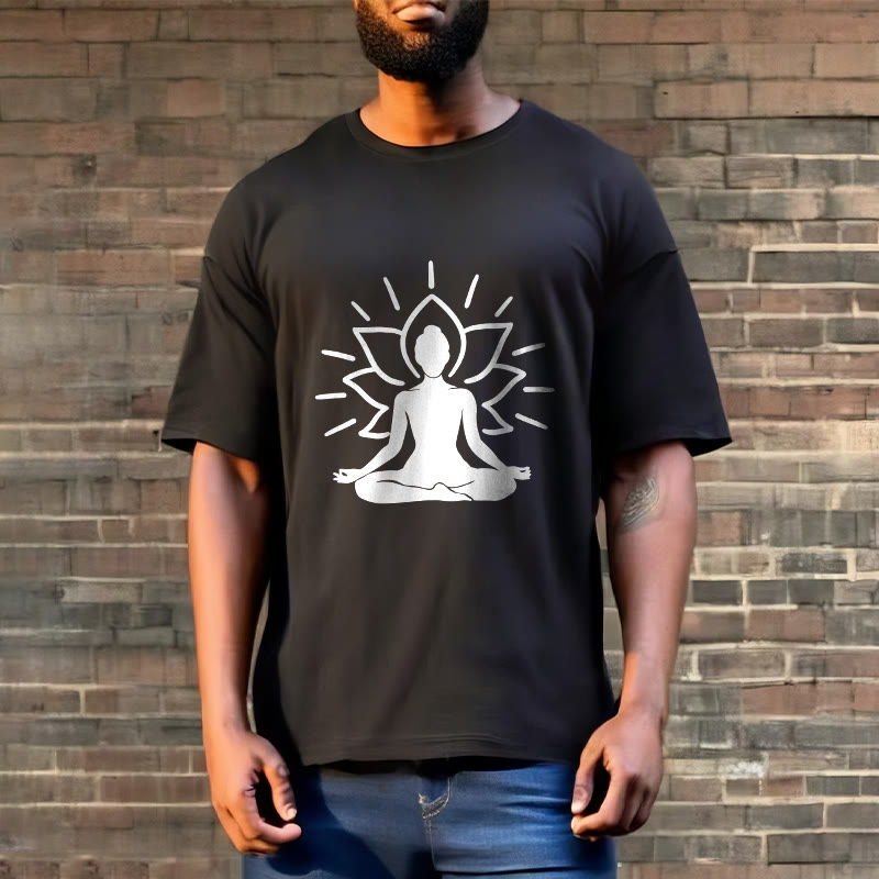 Buddha Stones Lässige Meditative Figur Lotus Muster T-Shirt - image 6