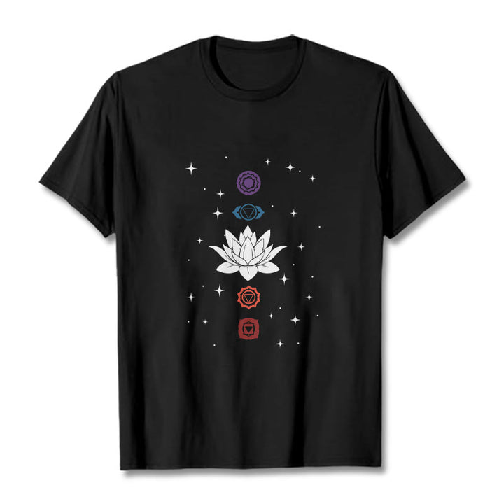 Buddha Stones Casual Lotus Blume Chakren Muster T T-Shirt - Schwarz - 2XL - image 1