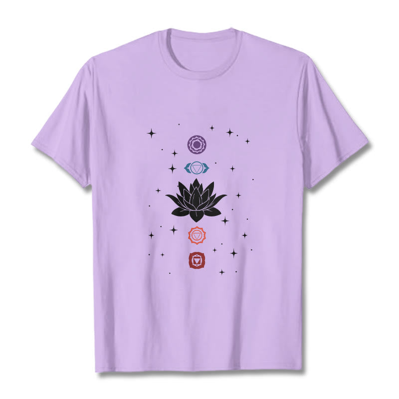 Buddha Stones Casual Lotus Blume Chakren Muster T T-Shirt - Pflaume - 2XL - image 17