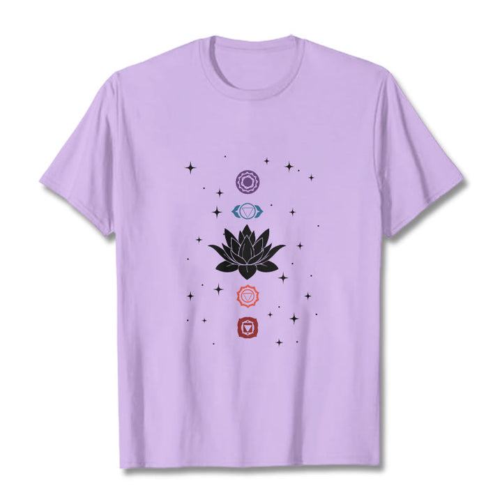 Buddha Stones Casual Lotus Blume Chakren Muster T T-Shirt - Pflaume - 2XL - image 17