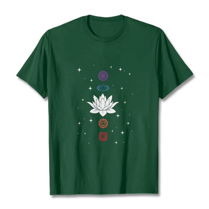 Buddha Stones Casual Lotus Blume Chakren Muster T T-Shirt - Waldgrün - 2XL - image 11