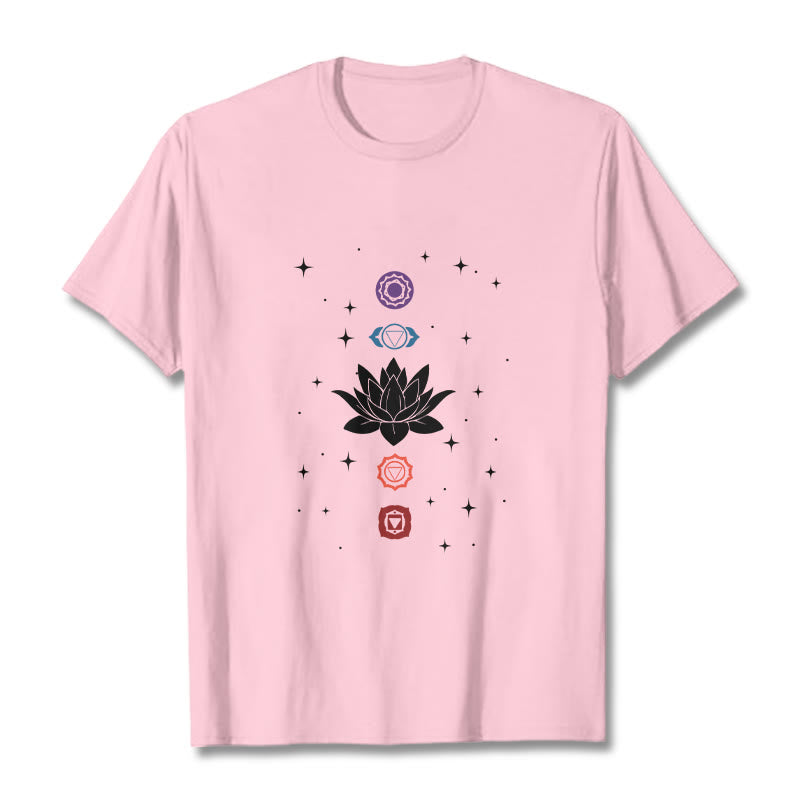 Buddha Stones Casual Lotus Blume Chakren Muster T T-Shirt - Hellrosa - 2XL - image 13