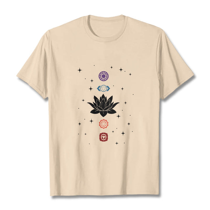 Buddha Stones Casual Lotus Blume Chakren Muster T T-Shirt - Bisque - 2XL - image 9