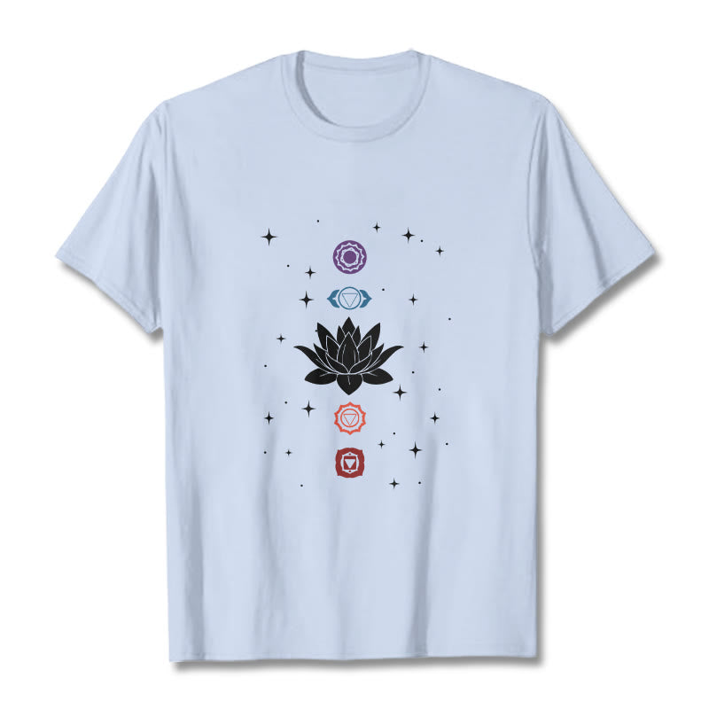 Buddha Stones Casual Lotus Blume Chakren Muster T T-Shirt - HellCyan - 2XL - image 19
