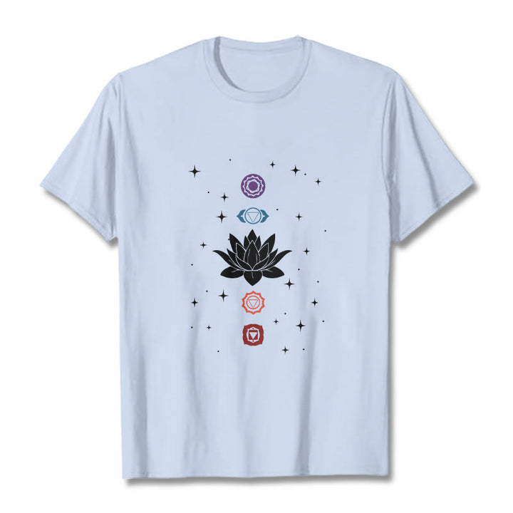Buddha Stones Casual Lotus Blume Chakren Muster T T-Shirt - HellCyan - 2XL - image 19
