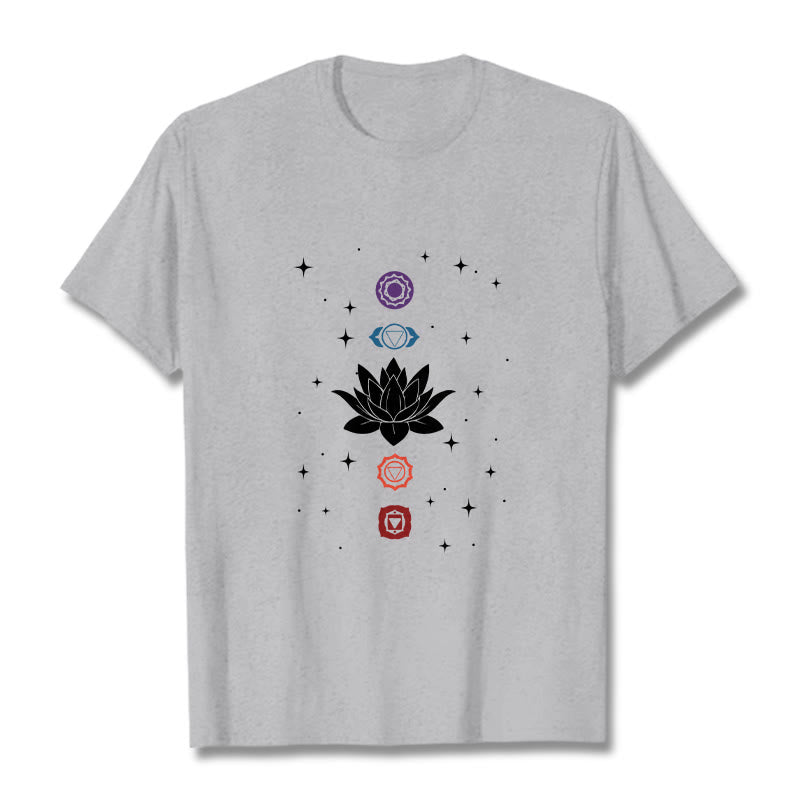 Buddha Stones Casual Lotus Blume Chakren Muster T T-Shirt - Hellgrau - 2XL - image 20