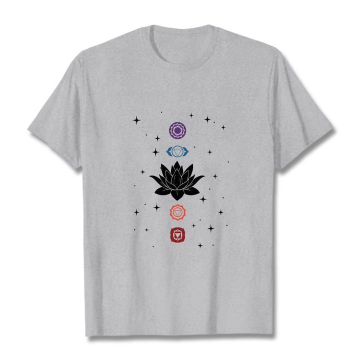 Buddha Stones Casual Lotus Blume Chakren Muster T T-Shirt - Hellgrau - 2XL - image 20
