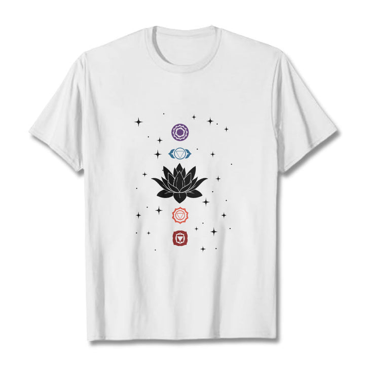 Buddha Stones Casual Lotus Blume Chakren Muster T T-Shirt - Weiß - 2XL - image 6
