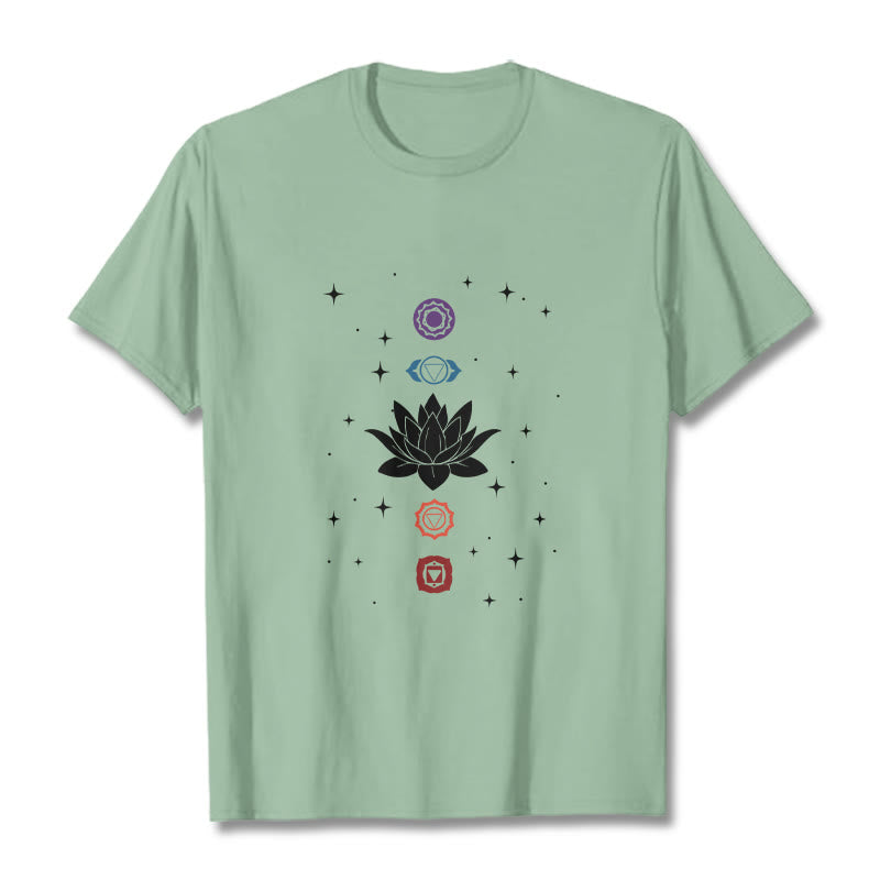Buddha Stones Casual Lotus Blume Chakren Muster T T-Shirt - Blassgrün - 2XL - image 15