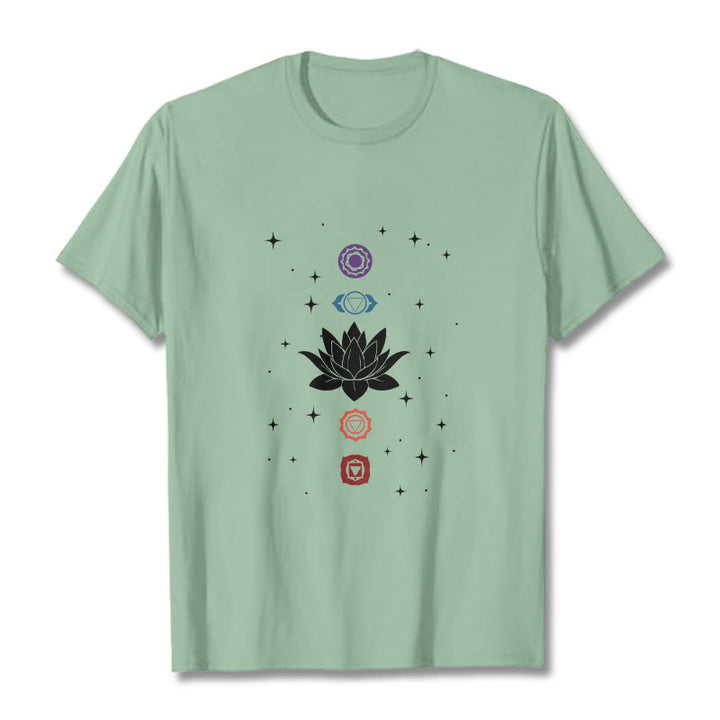Buddha Stones Casual Lotus Blume Chakren Muster T T-Shirt - Blassgrün - 2XL - image 15