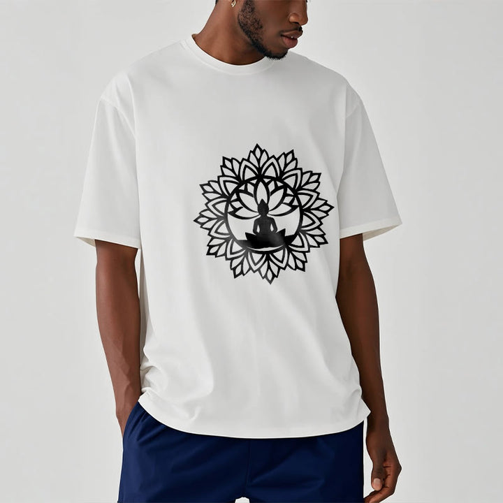 Buddha Stones Lässiges Mandala Sitzender Buddha Muster T-Shirt - image 9