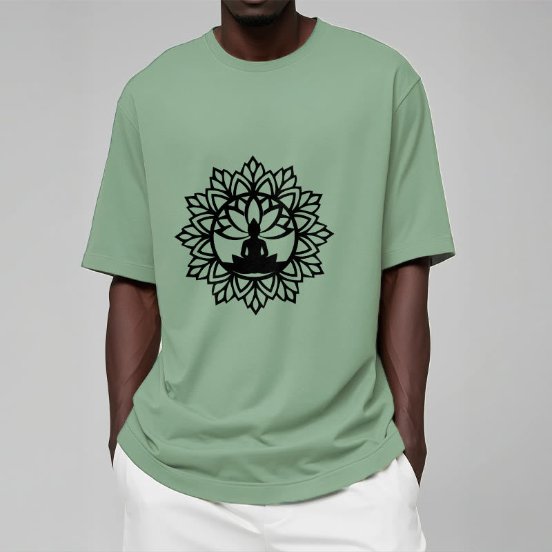 Buddha Stones Lässiges Mandala Sitzender Buddha Muster T-Shirt - image 2