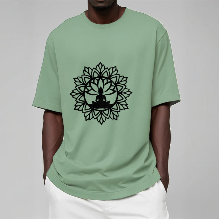 Buddha Stones Lässiges Mandala Sitzender Buddha Muster T-Shirt - image 2