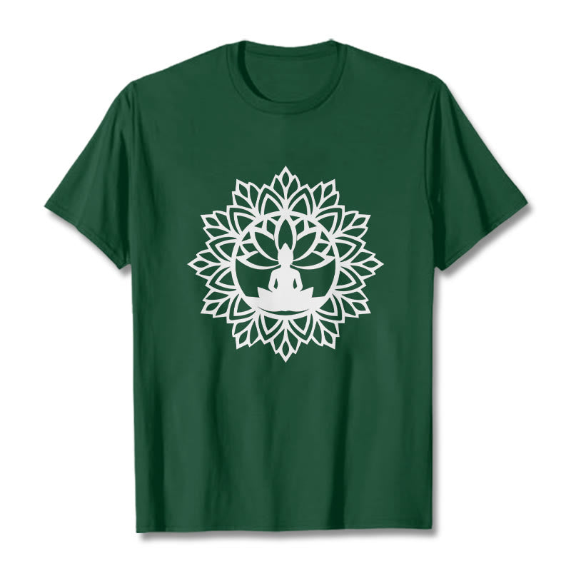 Buddha Stones Lässiges Mandala Sitzender Buddha Muster T-Shirt - WaldGrün - 2XL - image 13