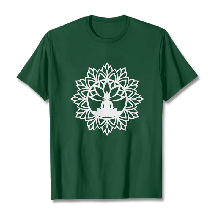 Buddha Stones Lässiges Mandala Sitzender Buddha Muster T-Shirt - WaldGrün - 2XL - image 13