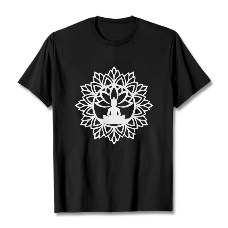 Buddha Stones Lässiges Mandala Sitzender Buddha Muster T-Shirt - Schwarz - 2XL - image 4