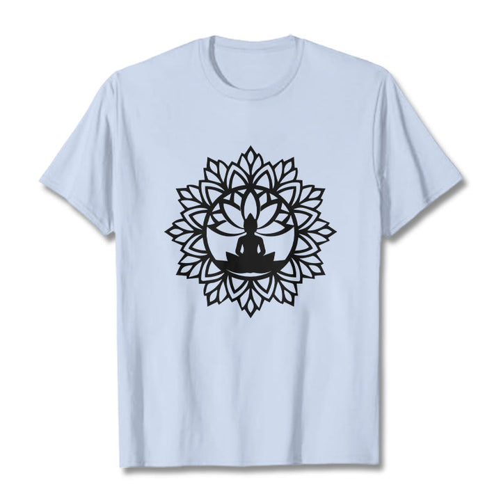 Buddha Stones Lässiges Mandala Sitzender Buddha Muster T-Shirt - HellCyan - 2XL - image 19