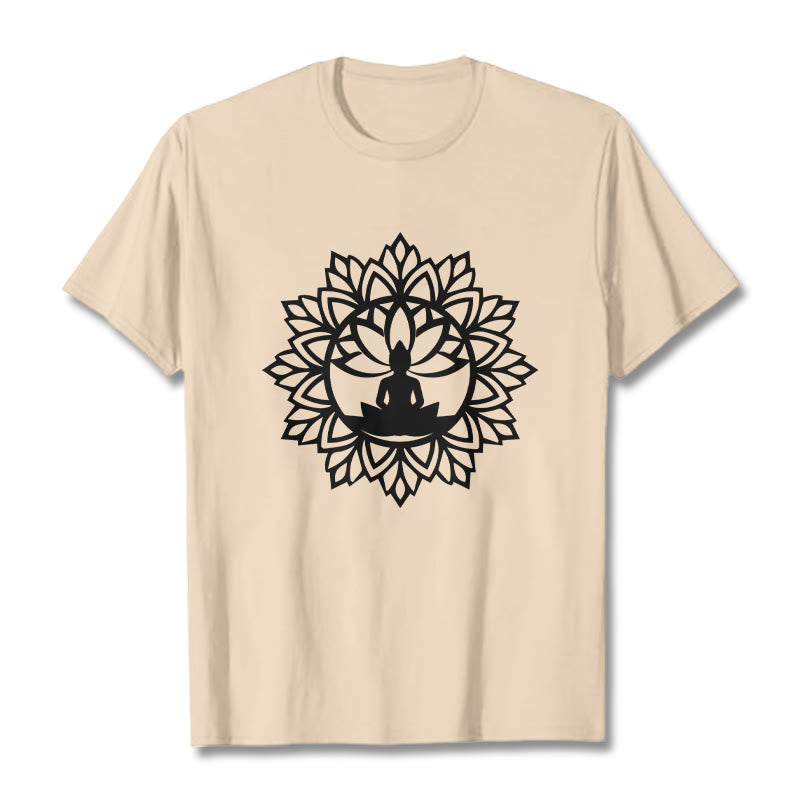 Buddha Stones Lässiges Mandala Sitzender Buddha Muster T-Shirt - Bisque - 2XL - image 11