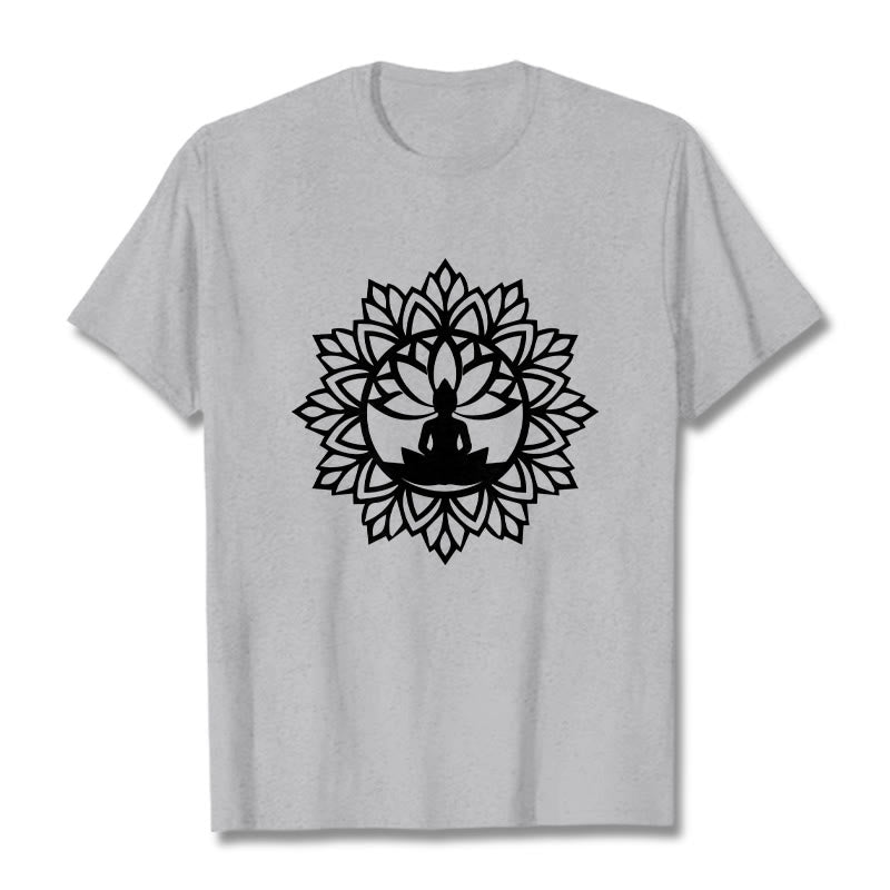 Buddha Stones Lässiges Mandala Sitzender Buddha Muster T-Shirt - Hellgrau - 2XL - image 20