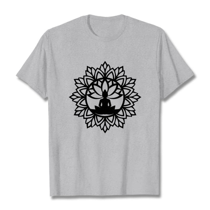 Buddha Stones Lässiges Mandala Sitzender Buddha Muster T-Shirt - Hellgrau - 2XL - image 20