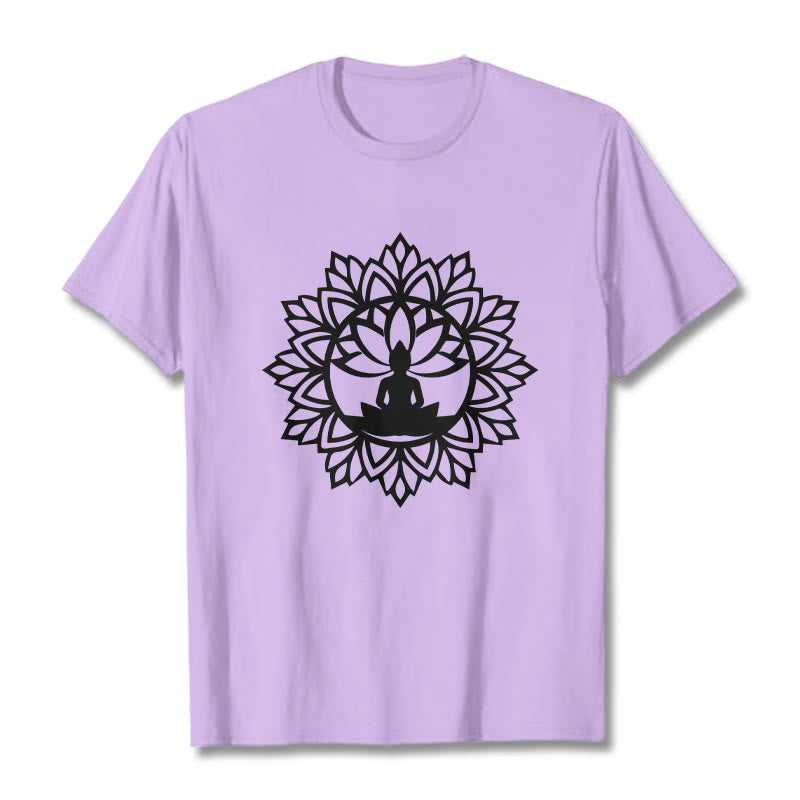 Buddha Stones Lässiges Mandala Sitzender Buddha Muster T-Shirt - Pflaume - 2XL - image 17