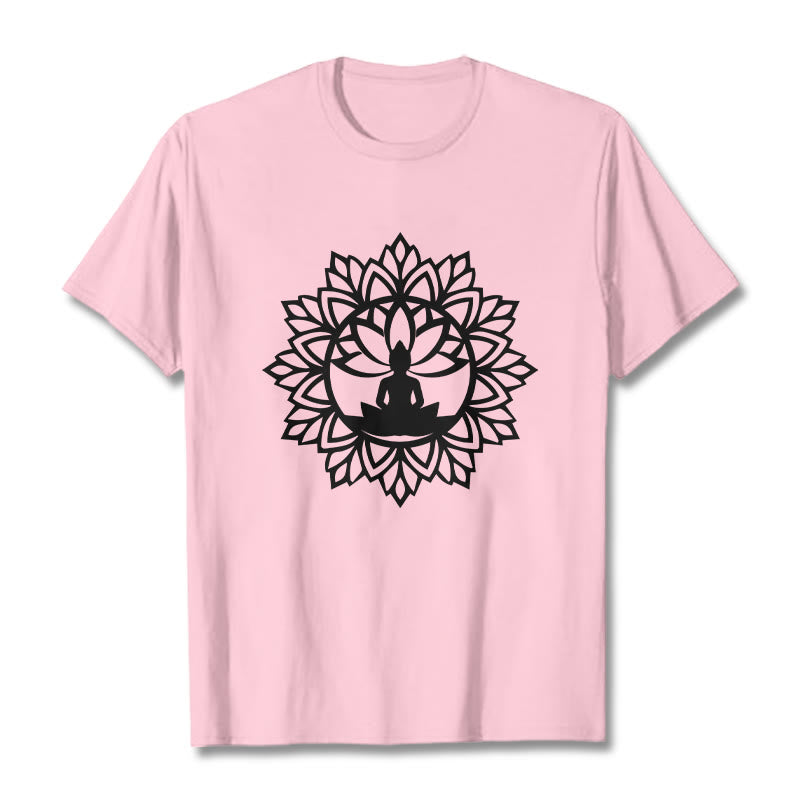 Buddha Stones Lässiges Mandala Sitzender Buddha Muster T-Shirt - Hellrosa - 2XL - image 15