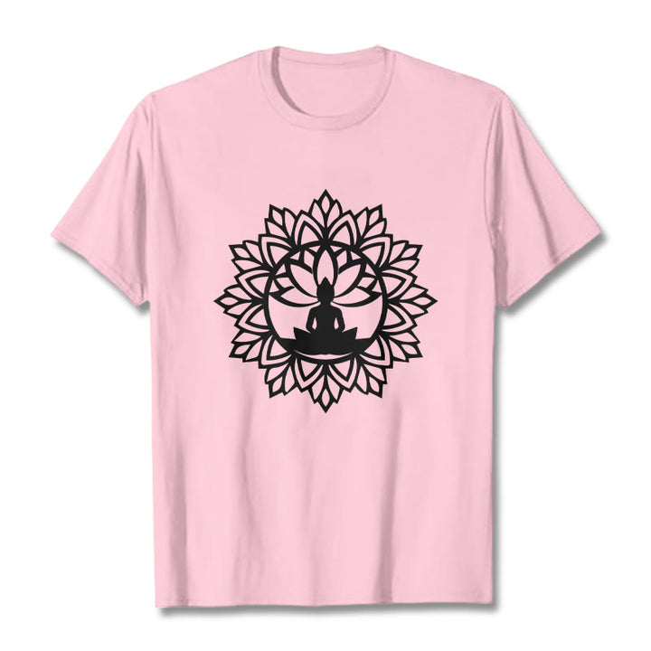 Buddha Stones Lässiges Mandala Sitzender Buddha Muster T-Shirt - Hellrosa - 2XL - image 15