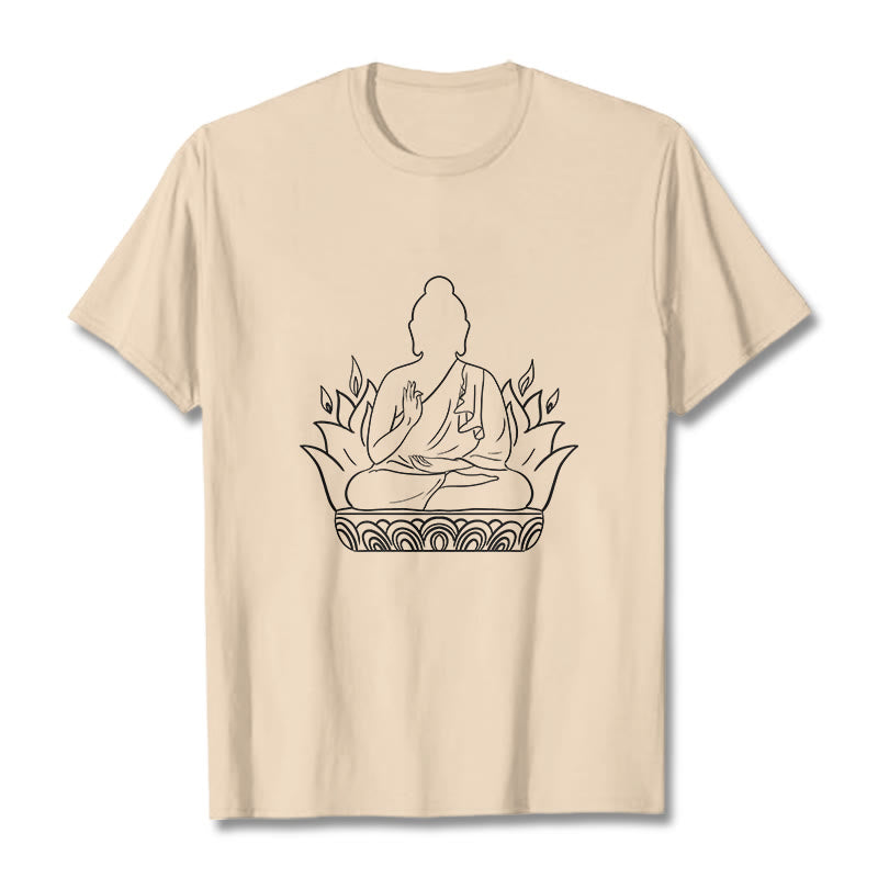 Buddha Stones Lässig Meditation Buddha Muster T T-shirt - Bisque - 2XL - image 1