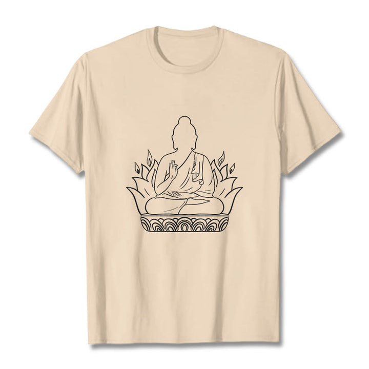 Buddha Stones Lässig Meditation Buddha Muster T T-shirt - Bisque - 2XL - image 1