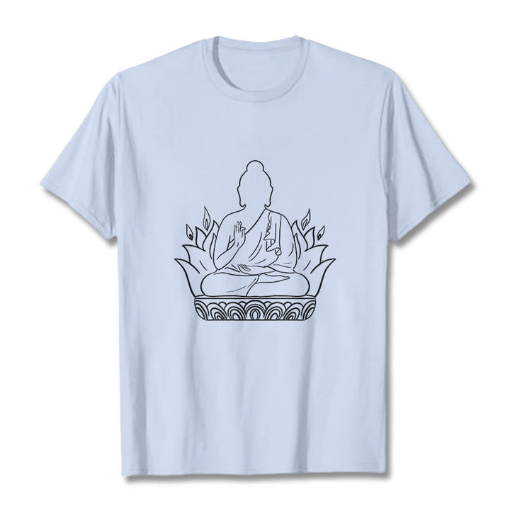 Buddha Stones Lässig Meditation Buddha Muster T T-shirt - HellCyan - 2XL - image 19
