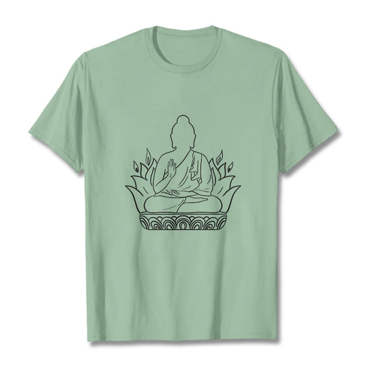 Buddha Stones Lässig Meditation Buddha Muster T T-shirt - Blassgrün - 2XL - image 15