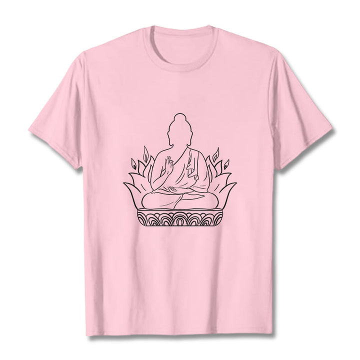 Buddha Stones Lässig Meditation Buddha Muster T T-shirt - Hellrosa - 2XL - image 13