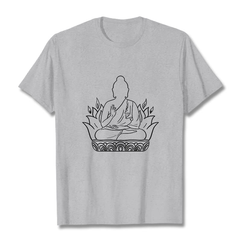Buddha Stones Lässig Meditation Buddha Muster T T-shirt - Hellgrau - 2XL - image 20