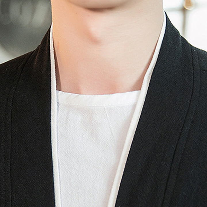 Buddha Stones Schnürjacke aus Baumwollleinen, Herren-Kimono mit Dreiviertelärmeln und Taschen - image 17