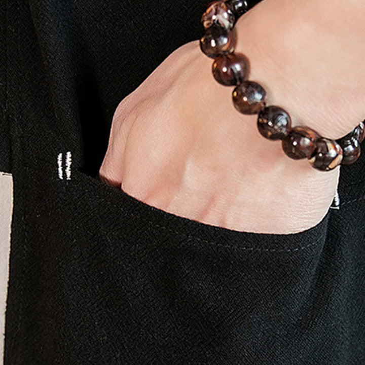 Buddha Stones Schnürjacke aus Baumwollleinen, Herren-Kimono mit Dreiviertelärmeln und Taschen - image 21